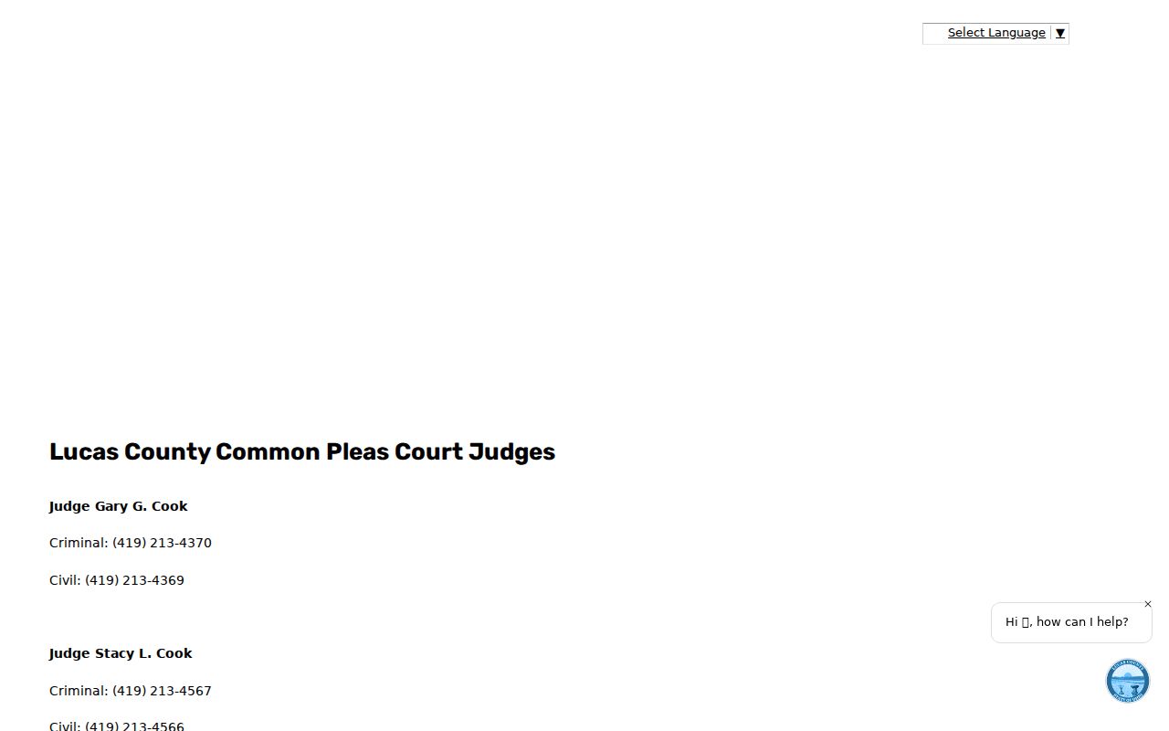 Lucas County civil court docket Common Pleas judges information