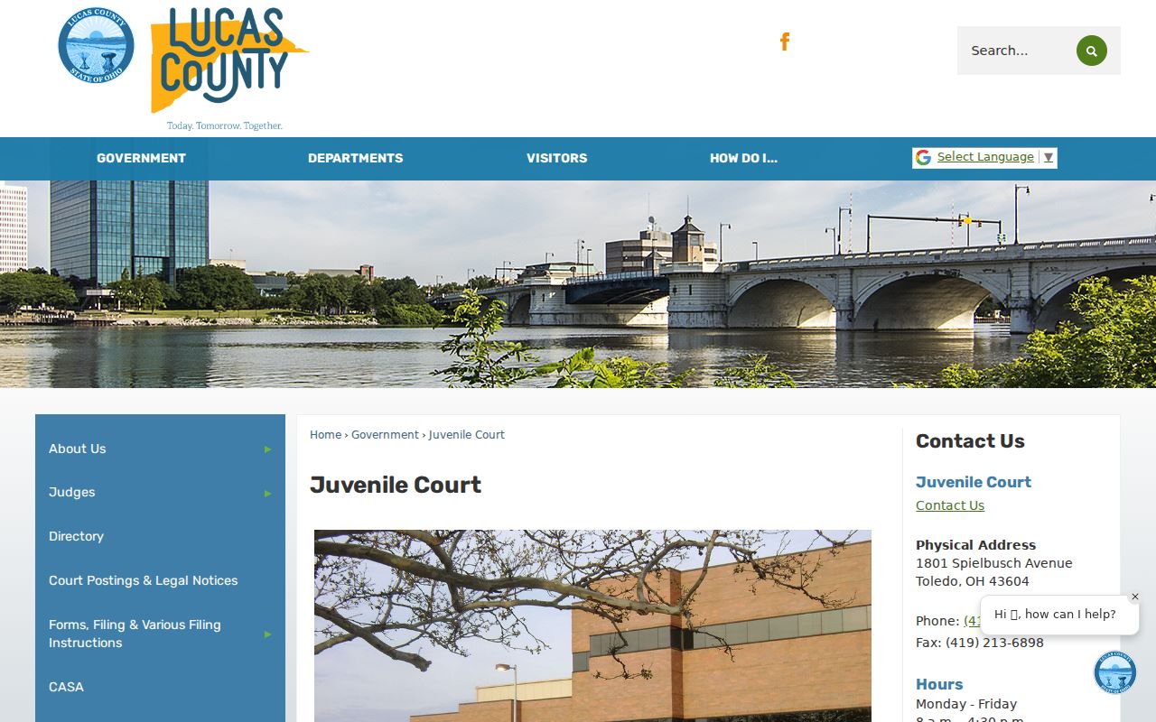 Lucas County court schedule Juvenile Court contact and office hours information