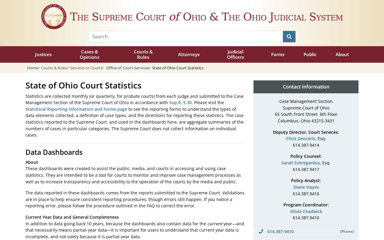 Lucas County court schedule Ohio court statistics dashboard context