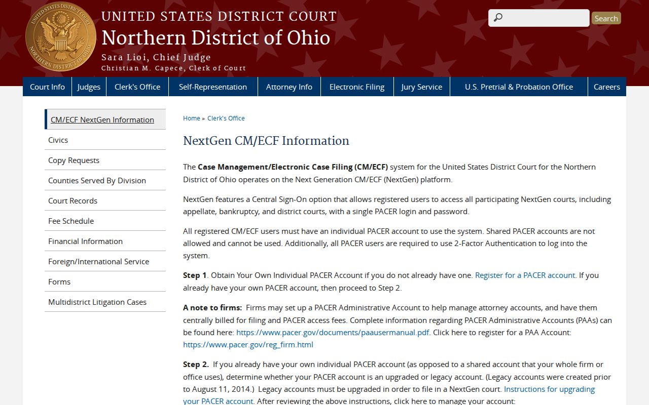 Lucas County criminal court docket federal CM ECF distinction