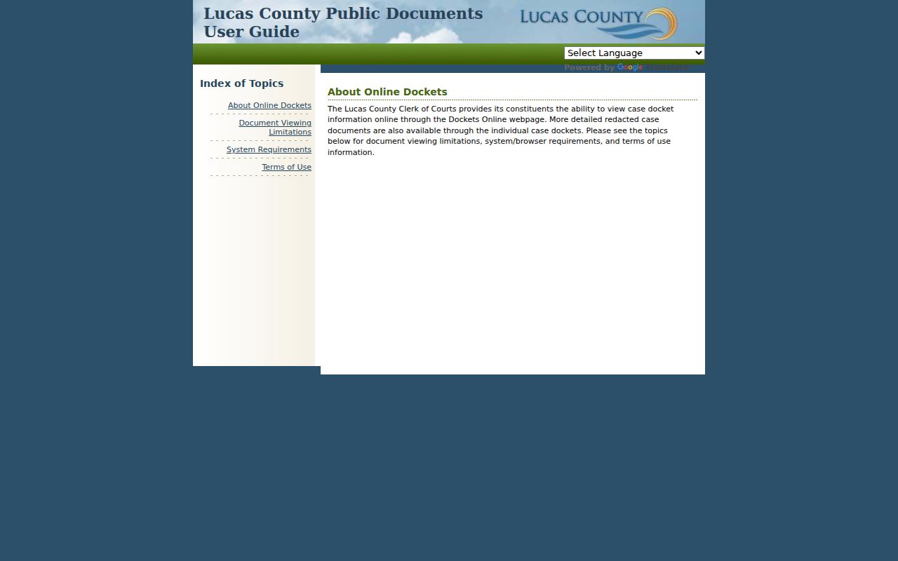 Legacy Lucas County Online Dockets guide describing docket document access