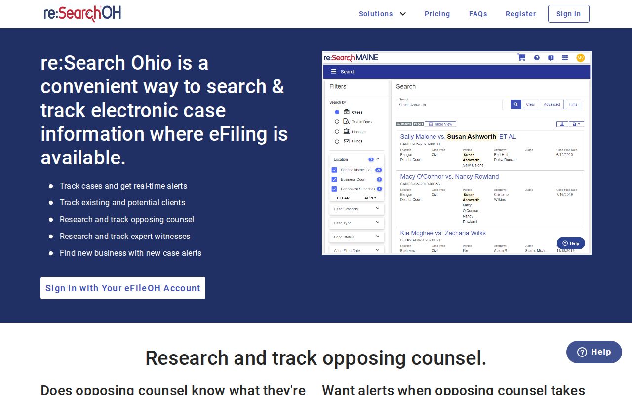 re:SearchOH statewide court records search service used for Lucas General Division access