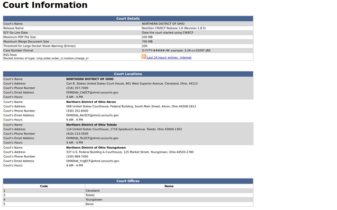 Lucas County court docket federal Toledo CM ECF context