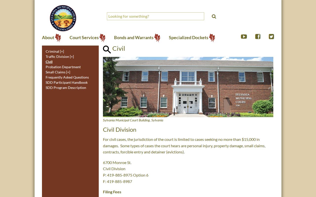 Sylvania court records Civil Division fees