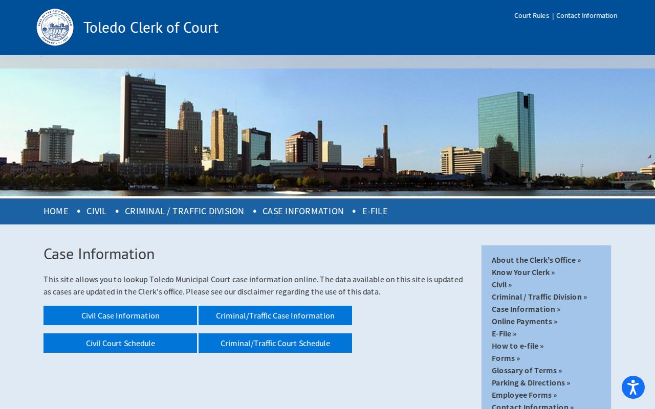 Toledo court records Clerk case information options
