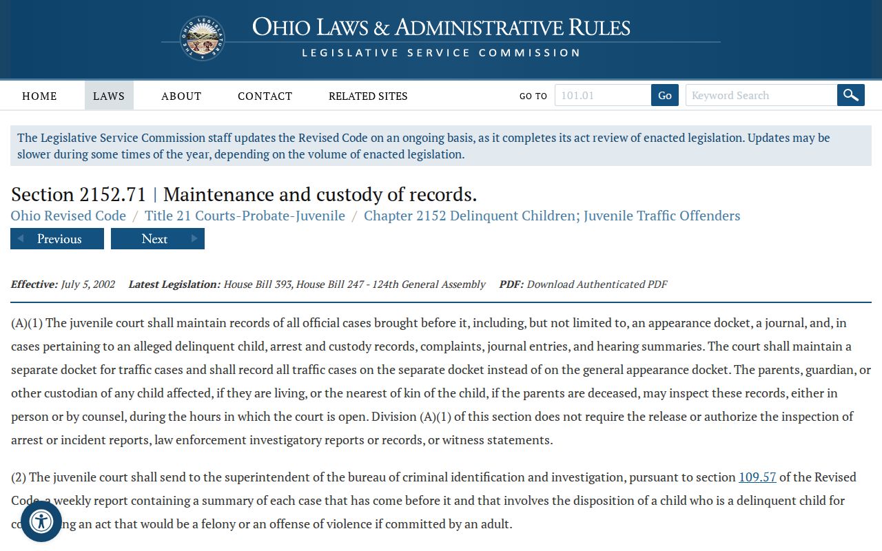 Ohio statute requiring a separate Juvenile Court traffic docket