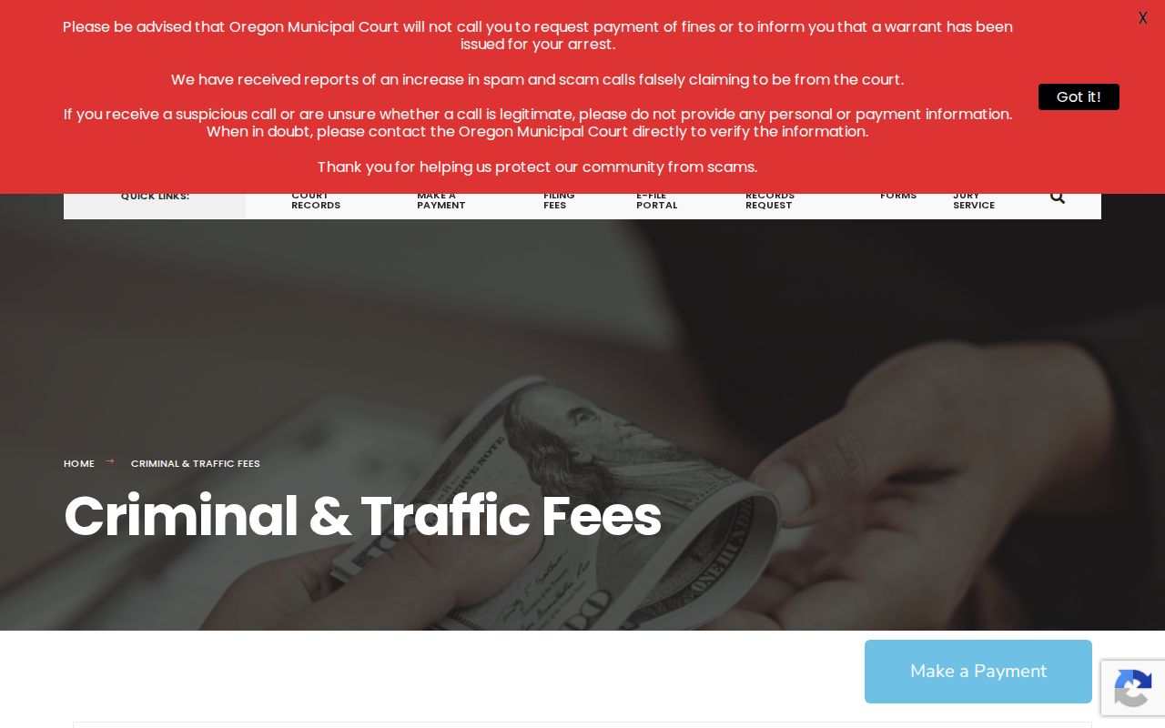 Oregon Municipal Court traffic fee schedule for local citations